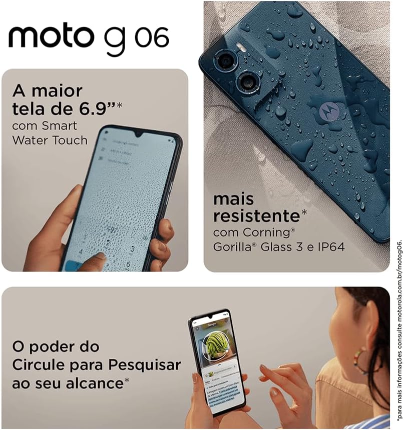 Smartphone Motorola Moto g06-128GB 4GB RAM + 8GB Ram Boost e Camera 50MP com AI Bateria de 5200 mAh Tela 6.9" - Azul Marinho: imagem adicional