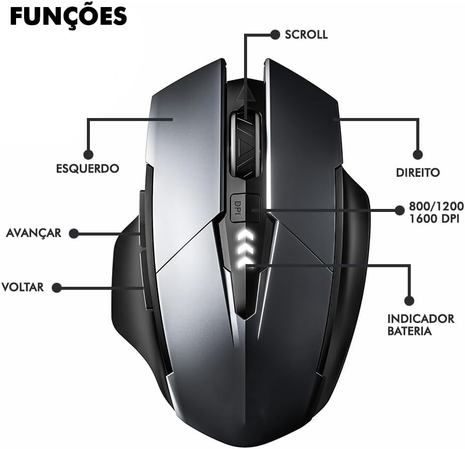 Mouse Gamer Easy Gaming Sem Fio Recarregável – 1600 DPI Ajustável, Teclas Super Silenciosas, USB 2.4GHz, Design Ergonômico, Bateria de Longa Duração, Óptico Preciso: imagem adicional