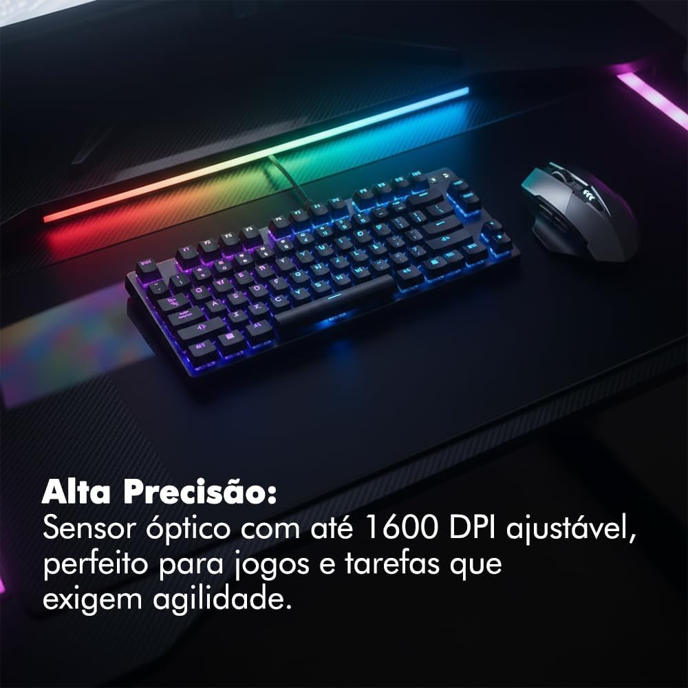 Mouse Gamer Easy Gaming Sem Fio Recarregável – 1600 DPI Ajustável, Teclas Super Silenciosas, USB 2.4GHz, Design Ergonômico, Bateria de Longa Duração, Óptico Preciso: imagem adicional