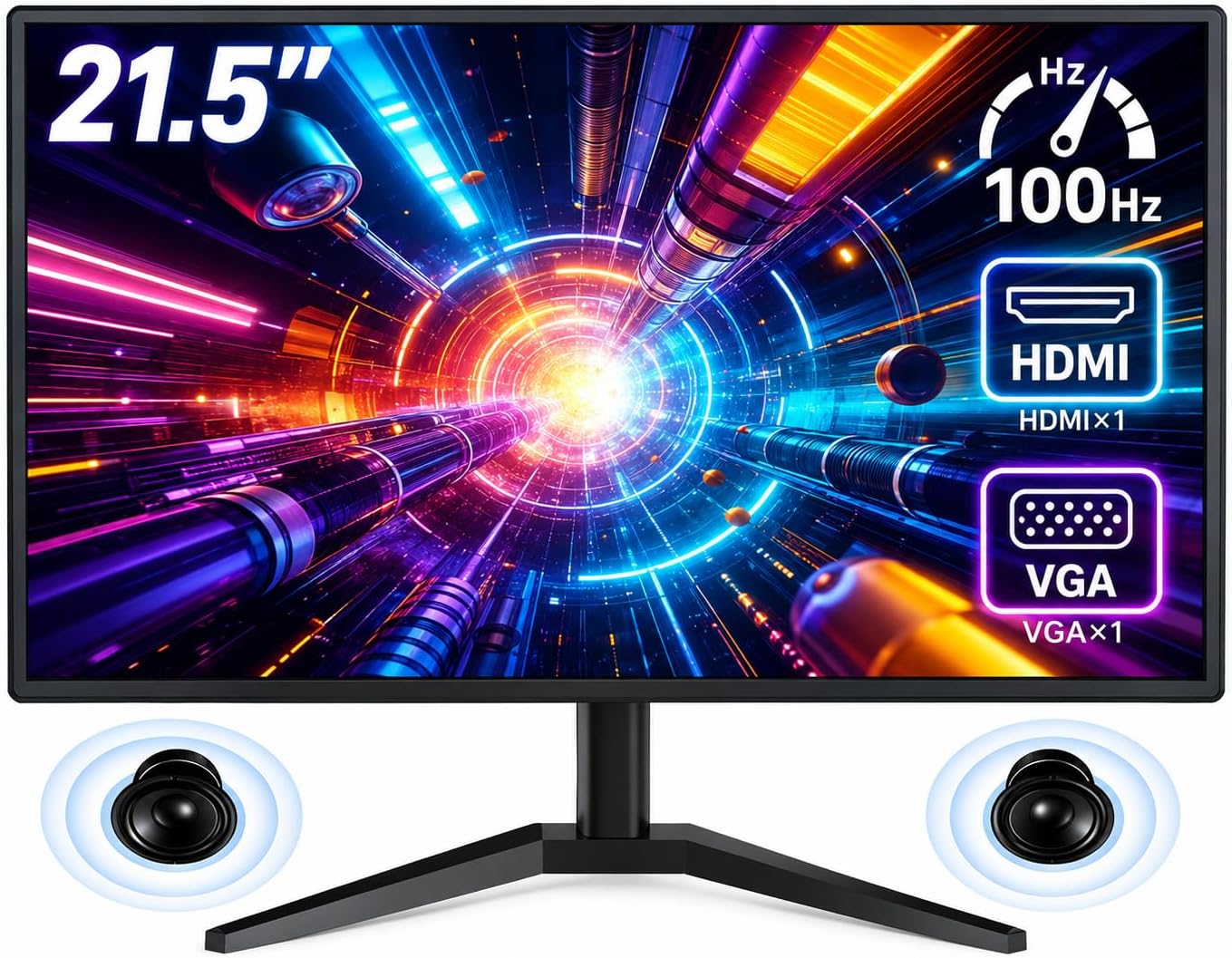 Monitor 21,5 Polegadas, Alto-falantes Integrados, Full HD 1920x1080, 100 Hz, 230cd/m², HDMI/VGA/3.55(110-240V)