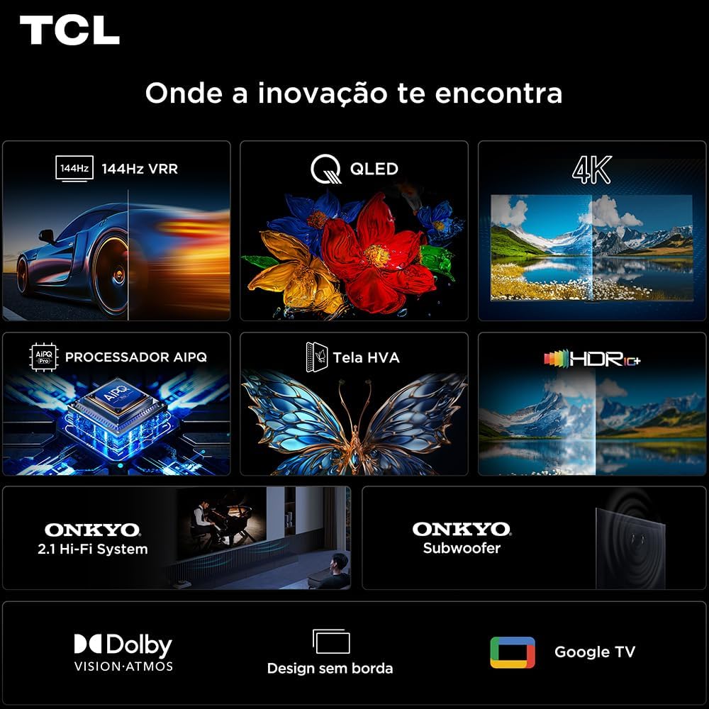 Smart TV TCL 65 Polegadas QLED 4K P8K WiFi Bluetooth Google TV 144Hz HDR10+ Dolby Atmos Vision 65P8K: imagem adicional