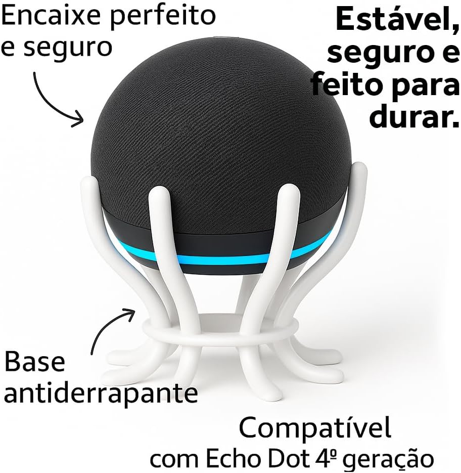 Suporte para Echo Dot 4ª e 5ª Geração, Base Polvo compátivel com Alexa 4 5 Geracao, Design Moderno e Estável, Organizador para Dot TimeClick (Preto Fosco): imagem principal