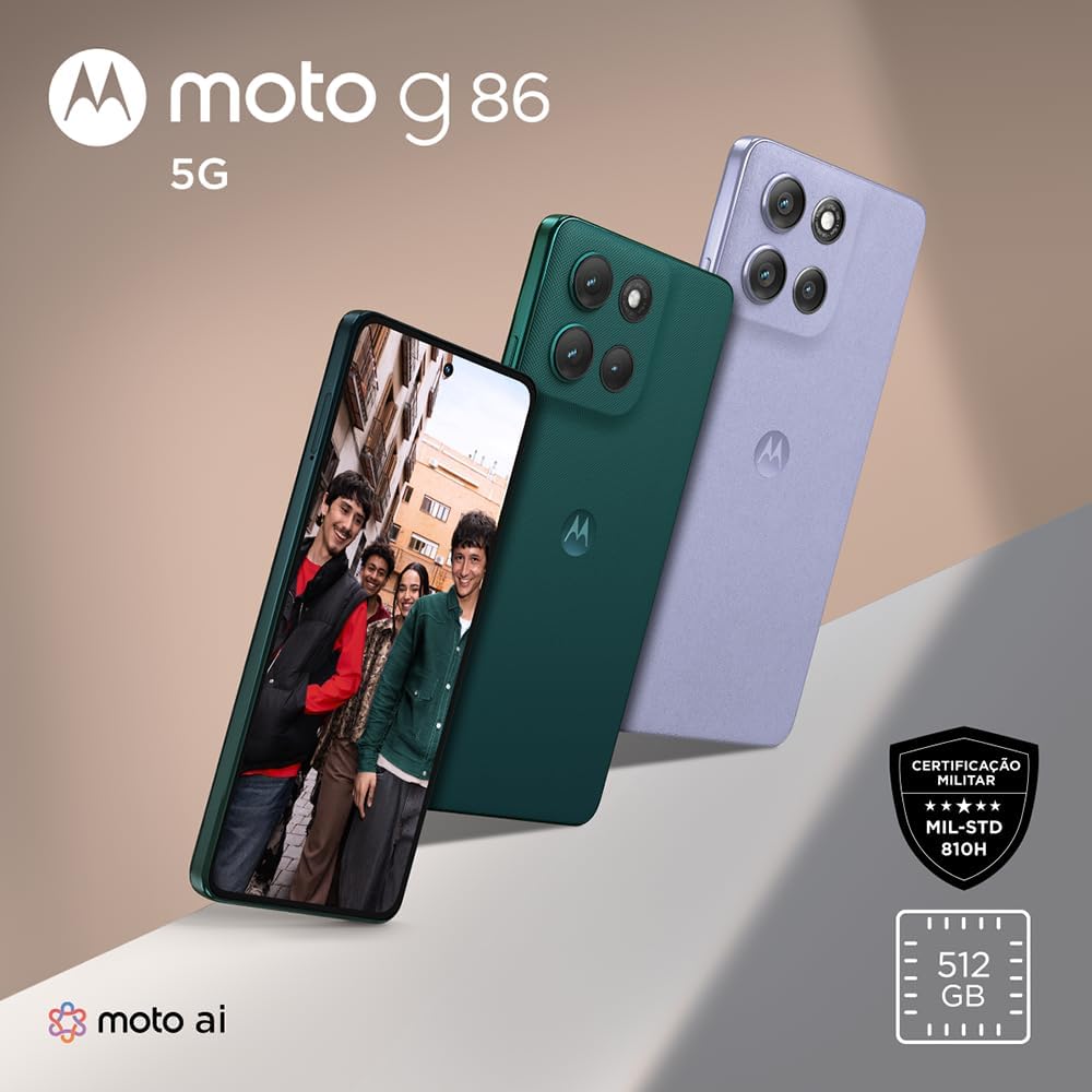 Smartphone Motorola Moto g86 5G - 512GB 12GB RAM+12GB Ram Boost Tela 1.5K pOLED, 50MP Sony camera OIS Moto AI, videos em 4K, IP68 + IP69 - Lilas: imagem adicional