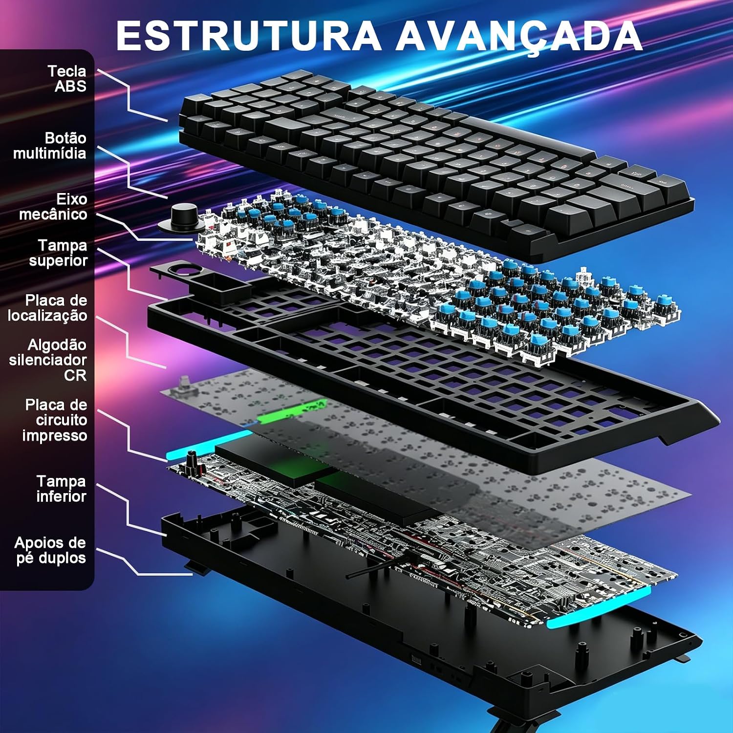 Teclado Mecânico para Jogos com Fio 98 Teclas, 17 Modos de Iluminação RGB, Sem Fantasmas, Compatível com PC, Notebook e Mac: imagem adicional