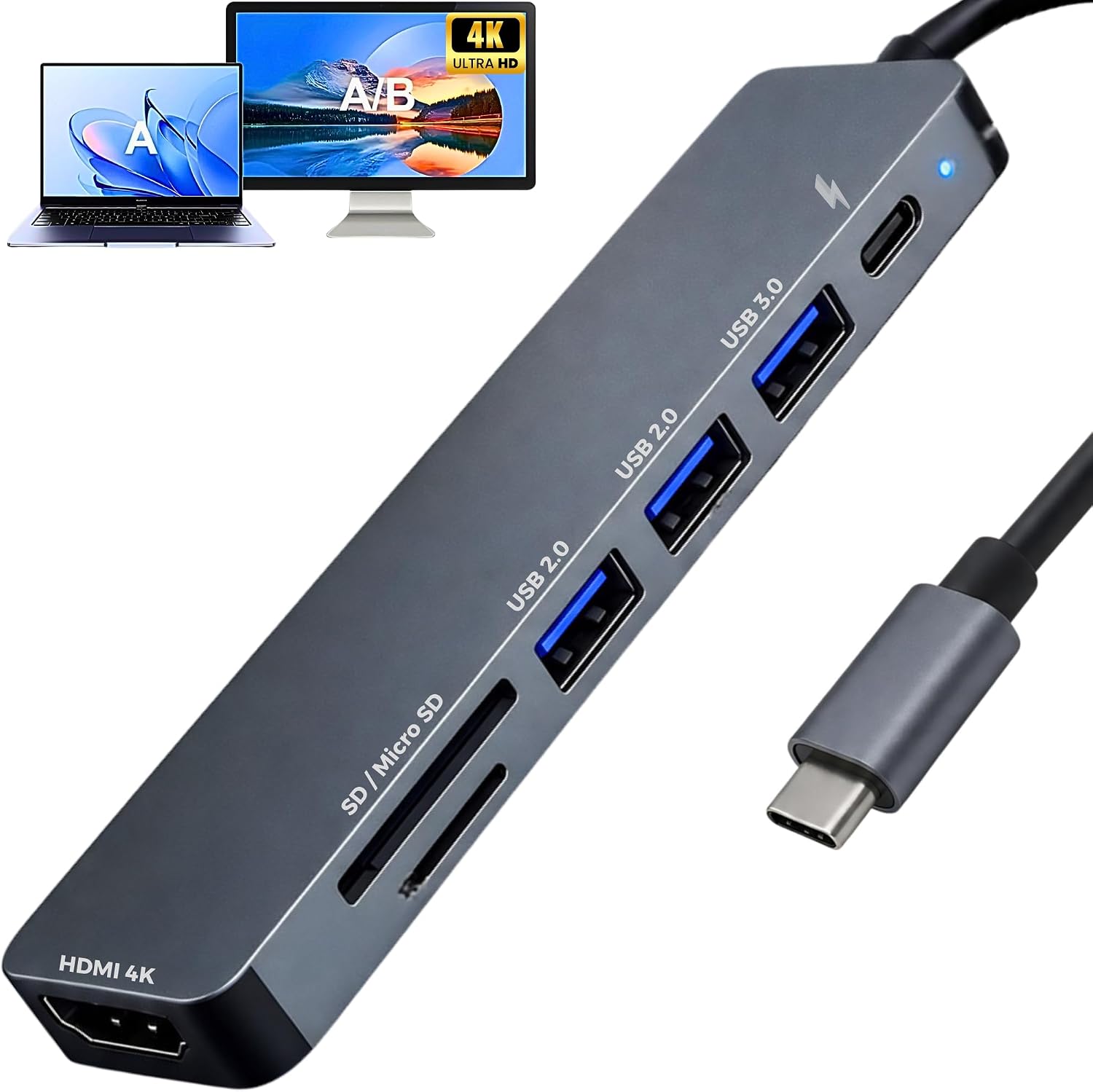 Hub USB-C 3.0 Extensor Adaptador Multifunções 7 em 1 - Estrura em Alumínio: imagem adicional