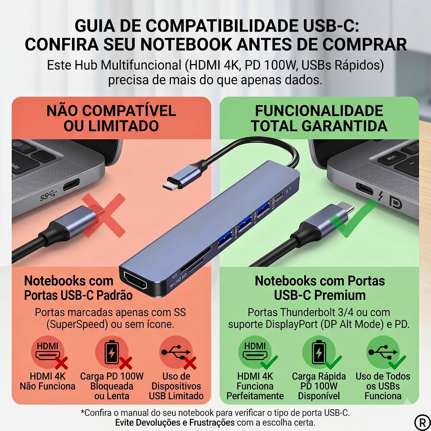 Hub USB-C 3.0 Extensor Adaptador Multifunções 7 em 1 - Estrura em Alumínio: imagem adicional