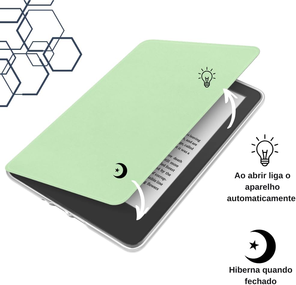 Capa Para Kindle 11ª Geração 2024 e 2022 (C2V2L3 e RS23CV) 6 Polegadas Acrílico Sistema de Hibernação - Fechamento Magnético (Verde Claro): imagem adicional