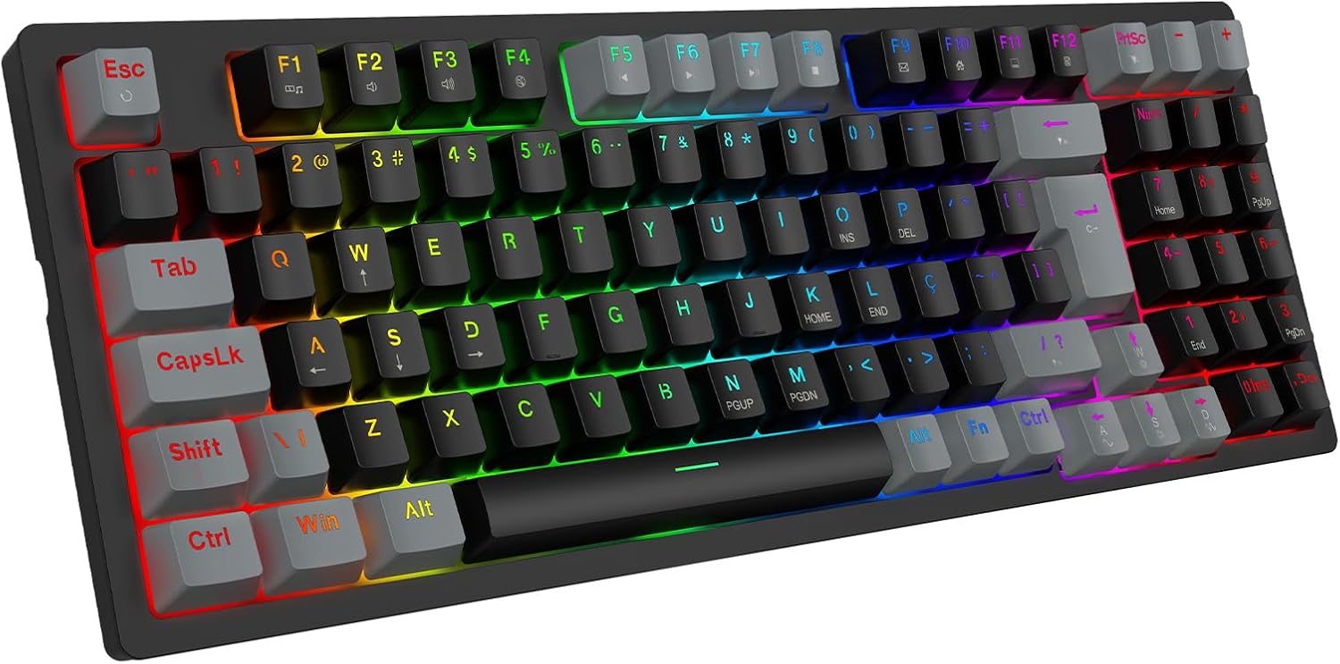 Teclado Mecânico Gamer com Fio 95 Teclas, RGB com 20 Modos de Iluminação, Switch Vermelho Hot Swap, Anti Ghosting, Teclado Compacto USB para PC, Notebook, Windows e Mac (Preto): imagem principal