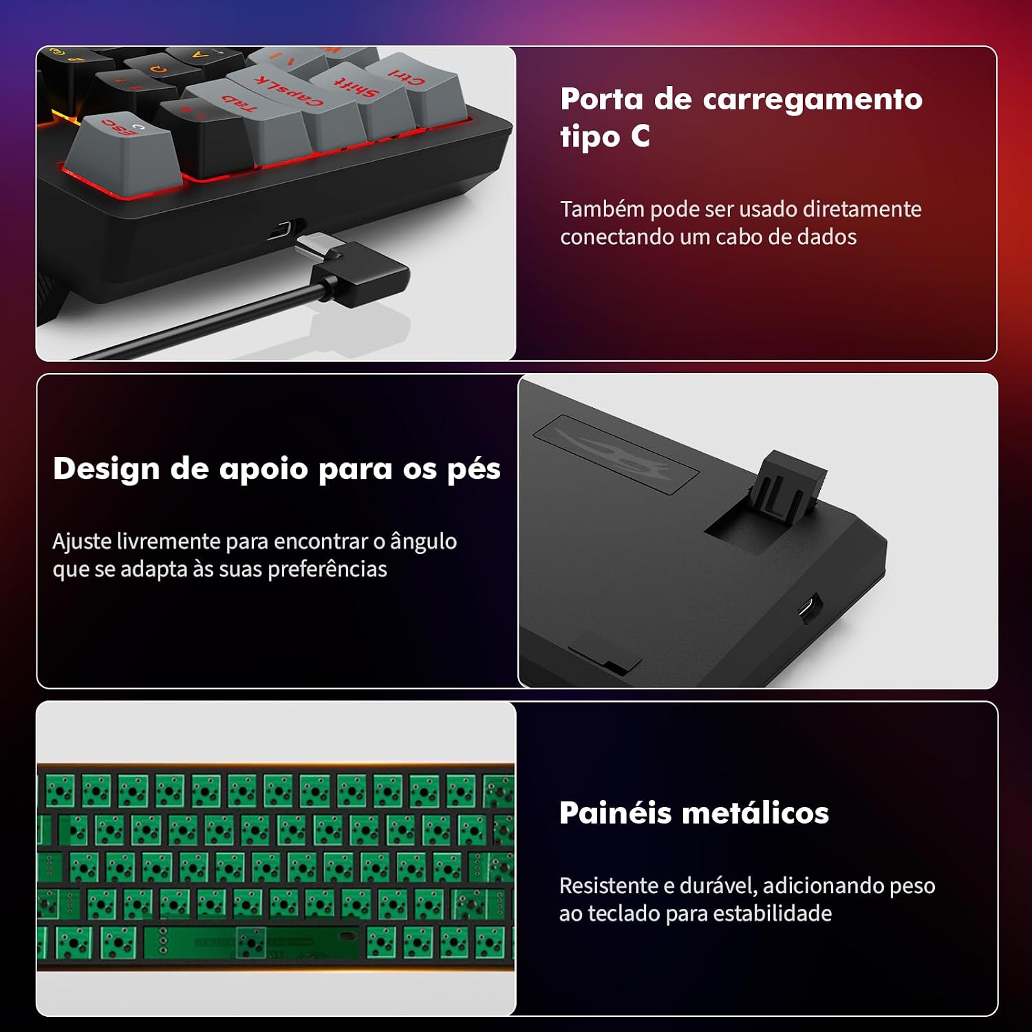 Teclado Mecânico Gamer com Fio 95 Teclas, RGB com 20 Modos de Iluminação, Switch Vermelho Hot Swap, Anti Ghosting, Teclado Compacto USB para PC, Notebook, Windows e Mac (Preto): imagem adicional
