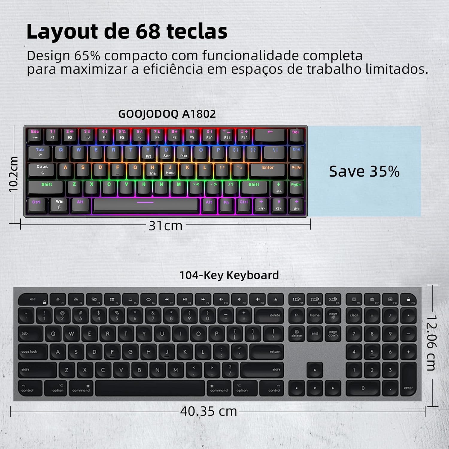 Teclado Mecânico com Fio A1802, Gamer Switch Red Vermelho 68 Teclas Semi 65%, Iluminação RGB com 17 Modos, Hot-Swap, Teclas Anti-Ghosting, Preto: imagem principal