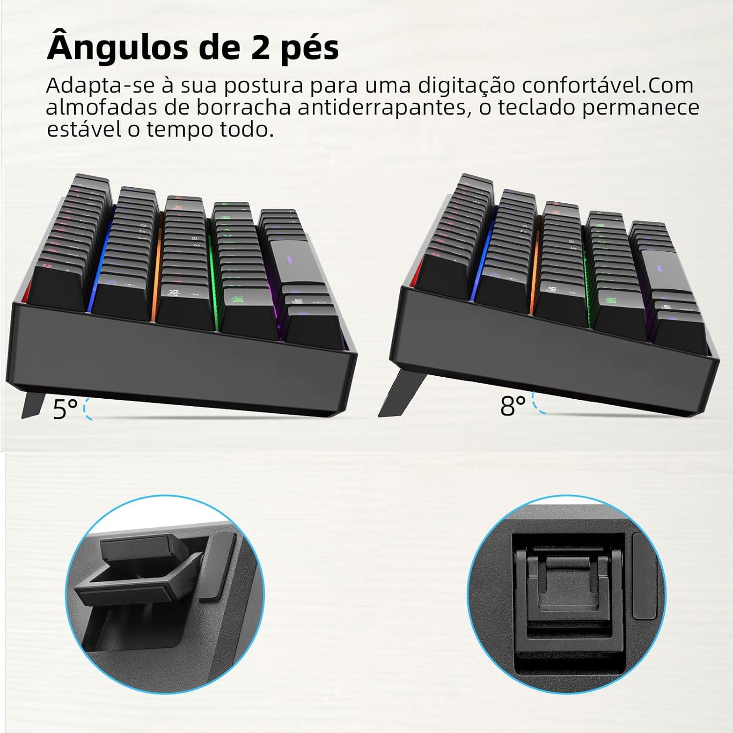 Teclado Mecânico com Fio A1802, Gamer Switch Red Vermelho 68 Teclas Semi 65%, Iluminação RGB com 17 Modos, Hot-Swap, Teclas Anti-Ghosting, Preto: imagem adicional