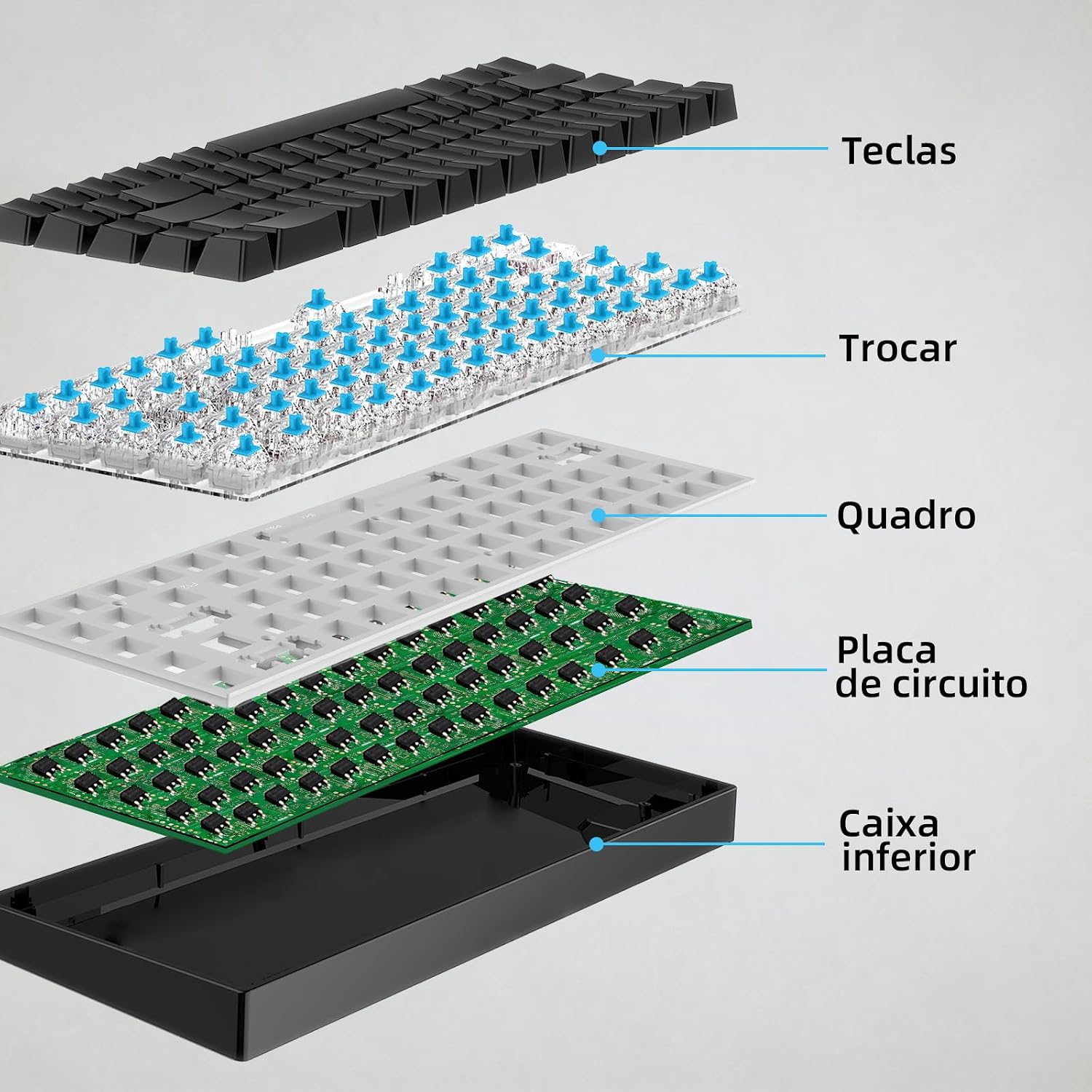 Teclado Mecânico com Fio A1802, Gamer Switch Red Vermelho 68 Teclas Semi 65%, Iluminação RGB com 17 Modos, Hot-Swap, Teclas Anti-Ghosting, Preto: imagem adicional