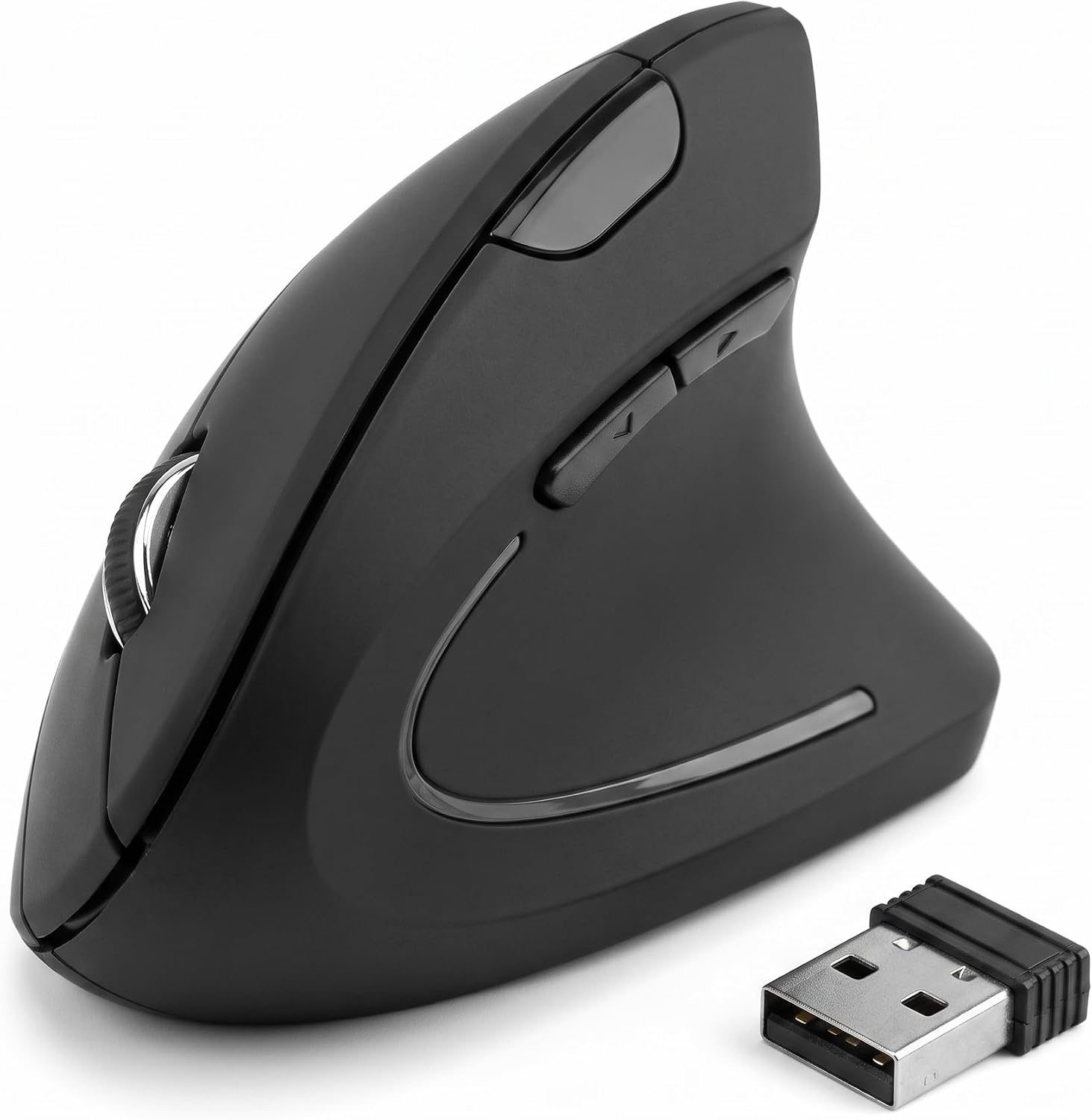 Mouse Vertical Ergonômico Sem Fio 2,4 GHz, Receptor USB-A, Preto, Design Ortopédico DPI Ajustável, Plug and Play, Usa 2 Pilhas AAA: imagem adicional