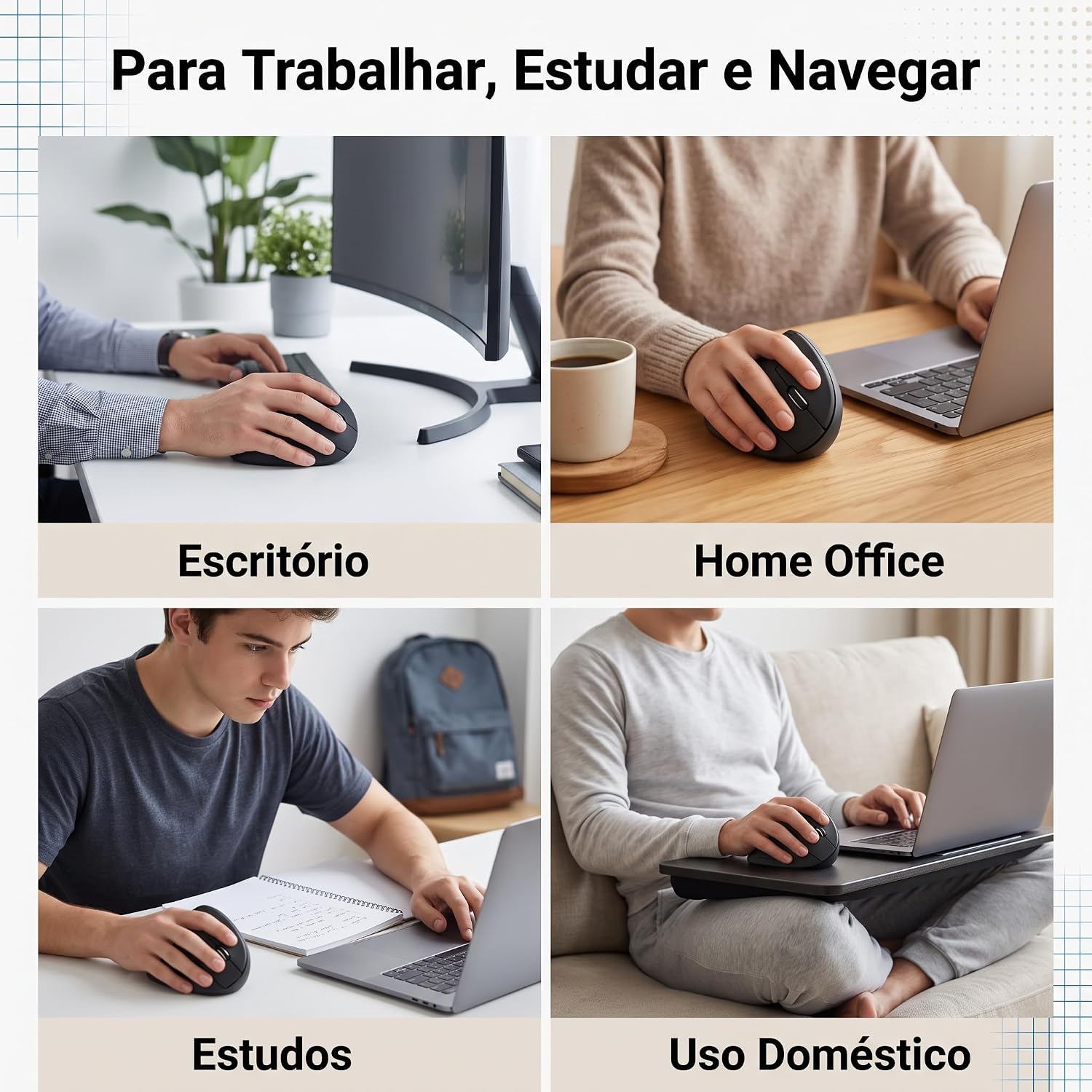 Mouse Vertical Ergonômico Sem Fio 2,4 GHz, Receptor USB-A, Preto, Design Ortopédico DPI Ajustável, Plug and Play, Usa 2 Pilhas AAA: imagem adicional