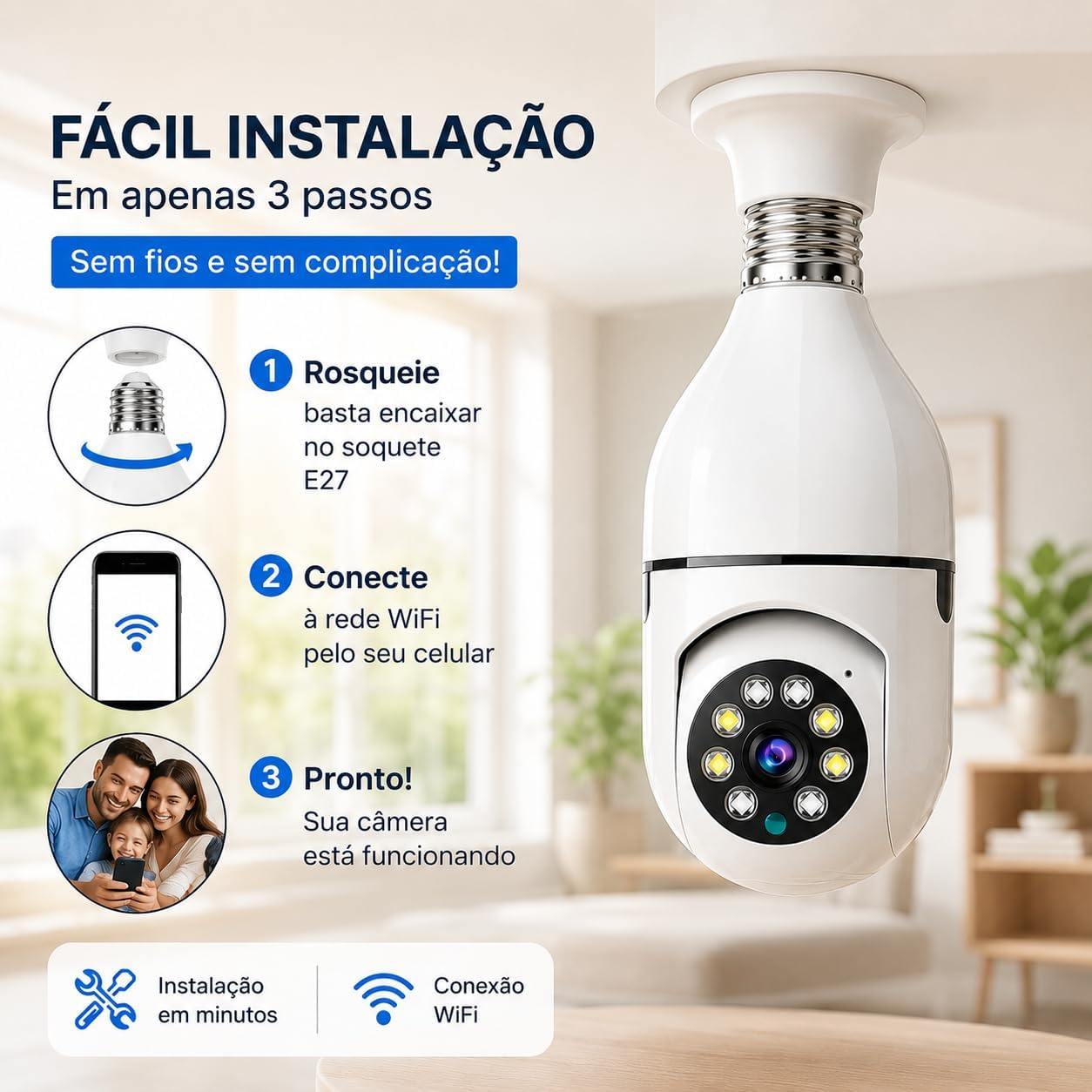 Câmera de Segurança WiFi Lâmpada E27 Full HD 1080p Giratória 360° PIX CAM: imagem adicional
