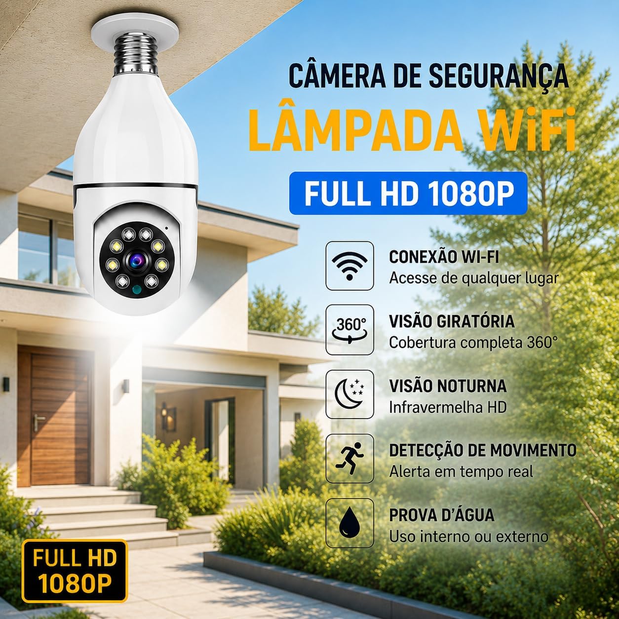 Câmera de Segurança WiFi Lâmpada E27 Full HD 1080p Giratória 360° PIX CAM: imagem adicional